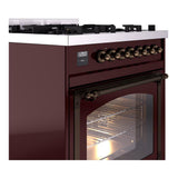 ILVE UN30NMPBUB Nostalgie II Noblesse 30 inch Dual Fuel Range (Natural Gas, Triple Glass Door, Burgundy, Burnished)