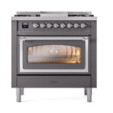 ILVE UN36FNMPMGCLP Nostalgie II Noblesse 36 inch Dual Fuel Range (Liquid Propane, Triple Glass Door, Graphite Matte, Chrome)