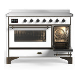 ILVE UMIB48NR3WHB Majestic III 48 inch Induction Range with 6 Elements, 5.02 cu. ft. Total Oven Capacity (Triple Glass Door, White, Burnished)