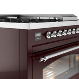Nostalgie II 48 Inch Dual Fuel Liquid Propane Freestanding Range in Burgundy with Chrome Trim