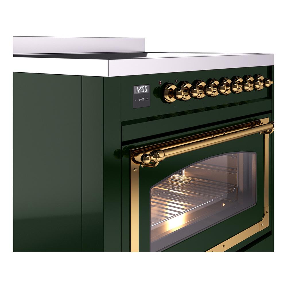 ILVE UNI366NMPEGG Nostalgie II Noblesse 36 inch Induction Range (Triple Glass Door, Emerald Green, Brass)