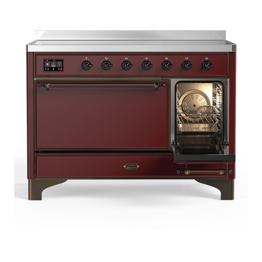 ILVE UMIB48QNR3BUB Majestic III 48 inch Induction Range with 6 Elements, 5.02 cu. ft. Total Oven Capacity (Solid Door, Burgundy, Burnished)