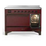 ILVE UMIB48QNR3BUB Majestic III 48 inch Induction Range with 6 Elements, 5.02 cu. ft. Total Oven Capacity (Solid Door, Burgundy, Burnished)