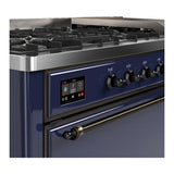 ILVE UM60FQNR3MBBLP Majestic III 60 inch Dual Fuel Range with 9 Burners and Griddle, Dual Function Burner up to 25,000 BTU (Liquid Propane, Solid Door, Midnight Blue, Burnished)
