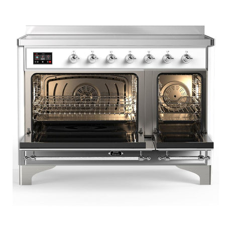ILVE UMIB48QNR3WHC Majestic III 48 inch Induction Range with 6 Elements, 5.02 cu. ft. Total Oven Capacity (Solid Door, White, Chrome)