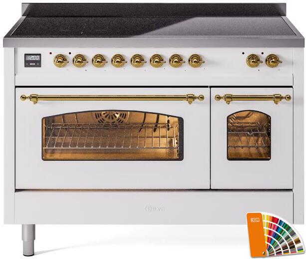Nostalgie II 48 Inch Electric Freestanding Range in RAL Custom Color with Brass Trim