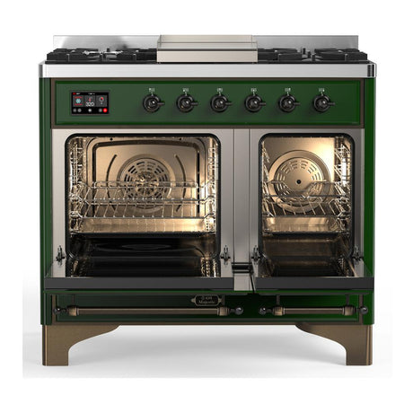 ILVE UMD40FQNR3EGBLP Majestic III 40 inch Dual Fuel Range with 6 Burners and Griddle, Dual Function Burner up to 25,000 BTU (Liquid Propane, Solid Door, Emerald Green, Burnished)