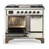 ILVE UMD40FQNR3AWBLP Majestic III 40 inch Dual Fuel Range with 6 Burners and Griddle, Dual Function Burner up to 25,000 BTU (Liquid Propane, Solid Door, Antique White, Burnished)