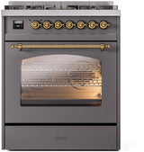 Nostalgie II 30 Inch Dual Fuel Liquid Propane Freestanding Range in Matte Graphite with Brass Trim
