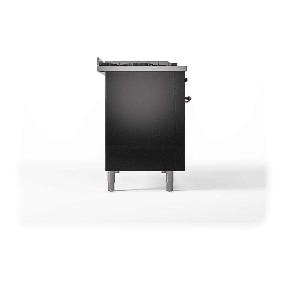 ILVE UN48FQNMPBKBLP Nostalgie II Noblesse 48 inch Dual Fuel Range (8 Sealed Burners + Griddle, Liquid Propane, Solid Door, Glossy Black, Burnished)