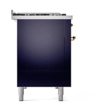 ILVE UN48FQNMPMBG Nostalgie II Noblesse 48 inch Dual Fuel Range (8 Sealed Burners + Griddle, Natural Gas, Solid Door, Midnight Blue, Brass)