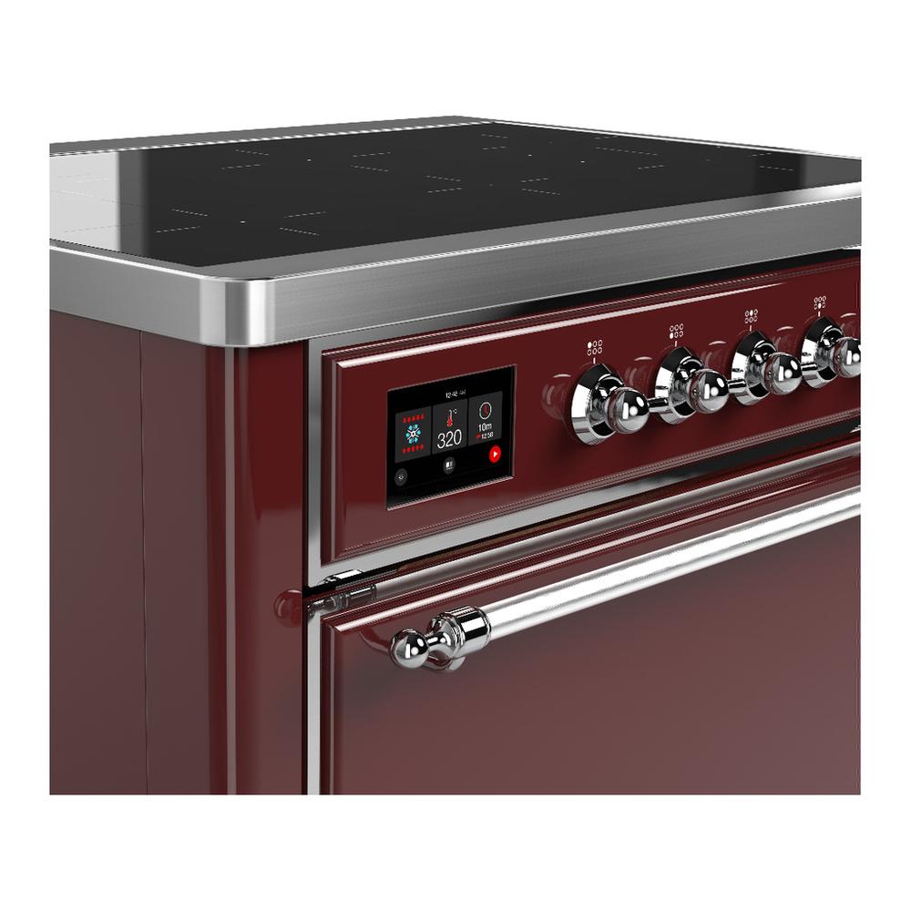 ILVE UMIB36QNR3BUC Majestic III 36 inch Induction Range with 6 Elements, 3.5 cu. ft. Total Oven Capacity (Solid Door, Burgundy, Chrome)