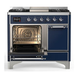 ILVE UMD40FQNR3MBC Majestic III 40 inch Dual Fuel Range with 6 Burners and Griddle, Dual Function Burner up to 25,000 BTU (Natural Gas, Solid Door, Midnight Blue, Chrome)