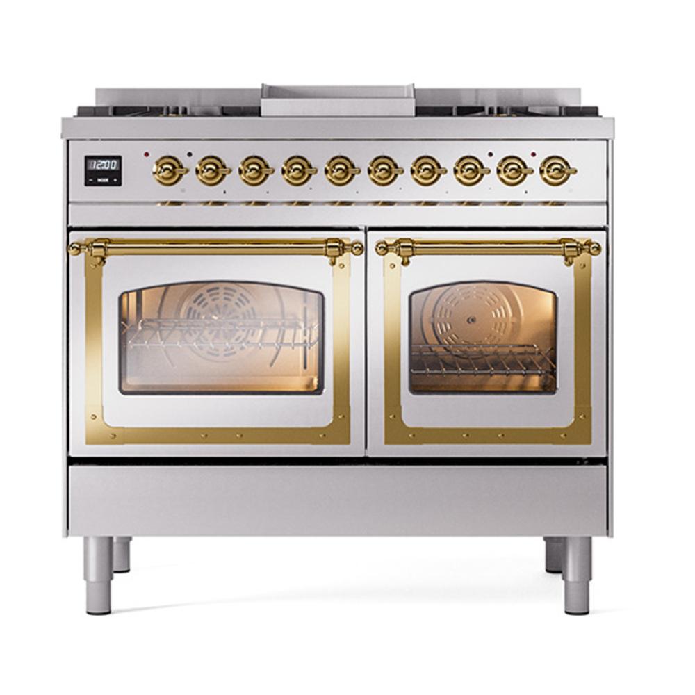 ILVE UND40FNMPSSGLP Nostalgie II Noblesse 40 inch Dual Fuel Range (Liquid Propane, Triple Glass Door, Stainless Steel, Brass)