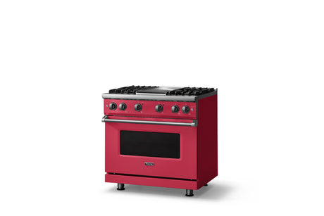 36"W. Sealed Burner Gas Range (Burner: 4g, Finish: Valentine, Trim: Polished Chrome, Fuel: Natural Gas)