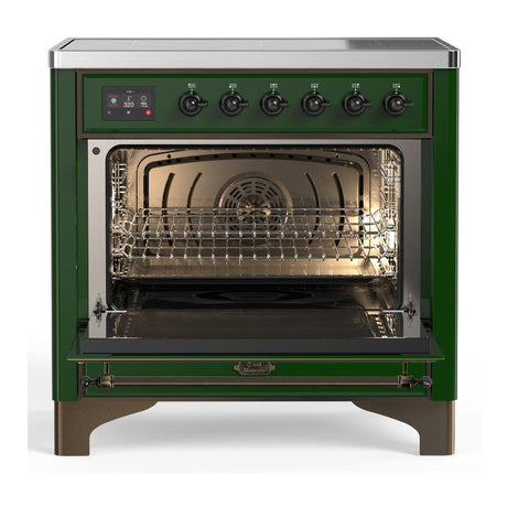 ILVE UMIB36NR3EGB Majestic III 36 inch Induction Range with 6 Elements, 3.5 cu. ft. Total Oven Capacity (Triple Glass Door, Emerald Green, Burnished)