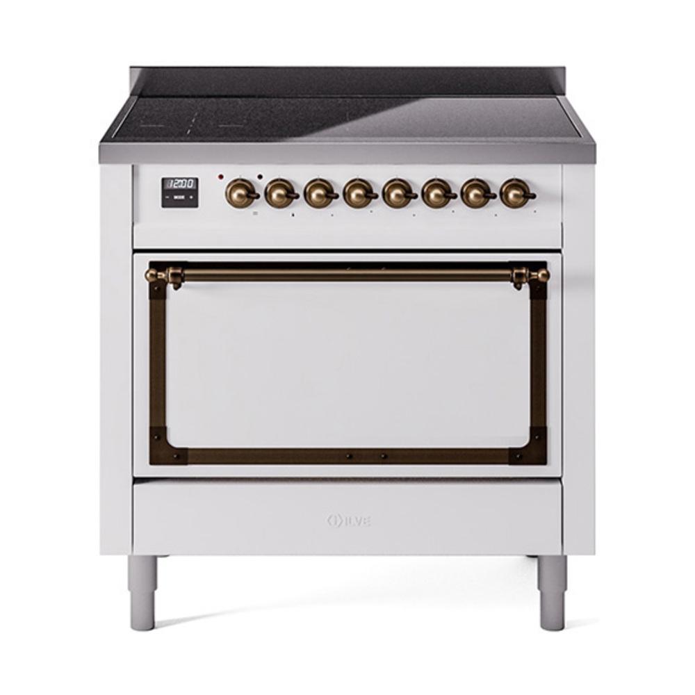 ILVE UNI366QNMPWHB Nostalgie II Noblesse 36 inch Induction Range (Solid Door, White, Burnished)