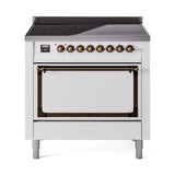 ILVE UNI366QNMPWHB Nostalgie II Noblesse 36 inch Induction Range (Solid Door, White, Burnished)