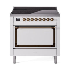 ILVE UNI366QNMPWHB Nostalgie II Noblesse 36 inch Induction Range (Solid Door, White, Burnished)