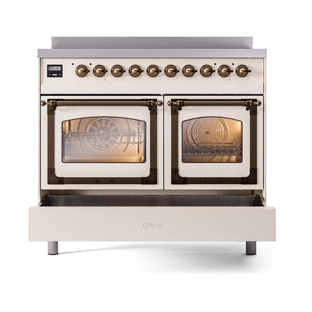ILVE UNDI406NMPAWB Nostalgie II Noblesse 40 inch Induction Range (Triple Glass Door, Antique White, Burnished)