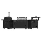 Forno All Aperto 87,600 BTU Outdoor Kitchen, 4 Burners, Infrared Burners, Side Burner, Black Sintered Stone Countertops, Gas Pizza Oven, Sink Module, Bar & Beverage Center