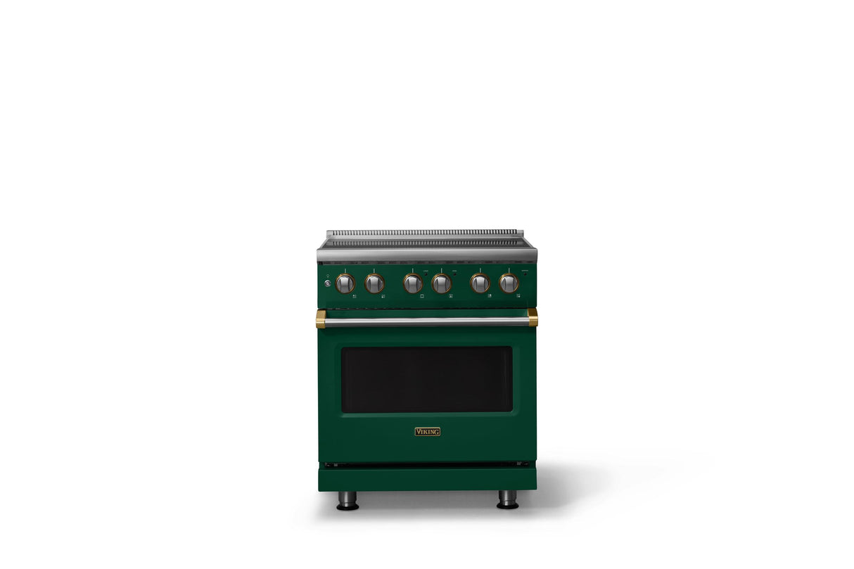 30"W. Electric Range (Finish: Ivy, Trim: Brushed Brass)