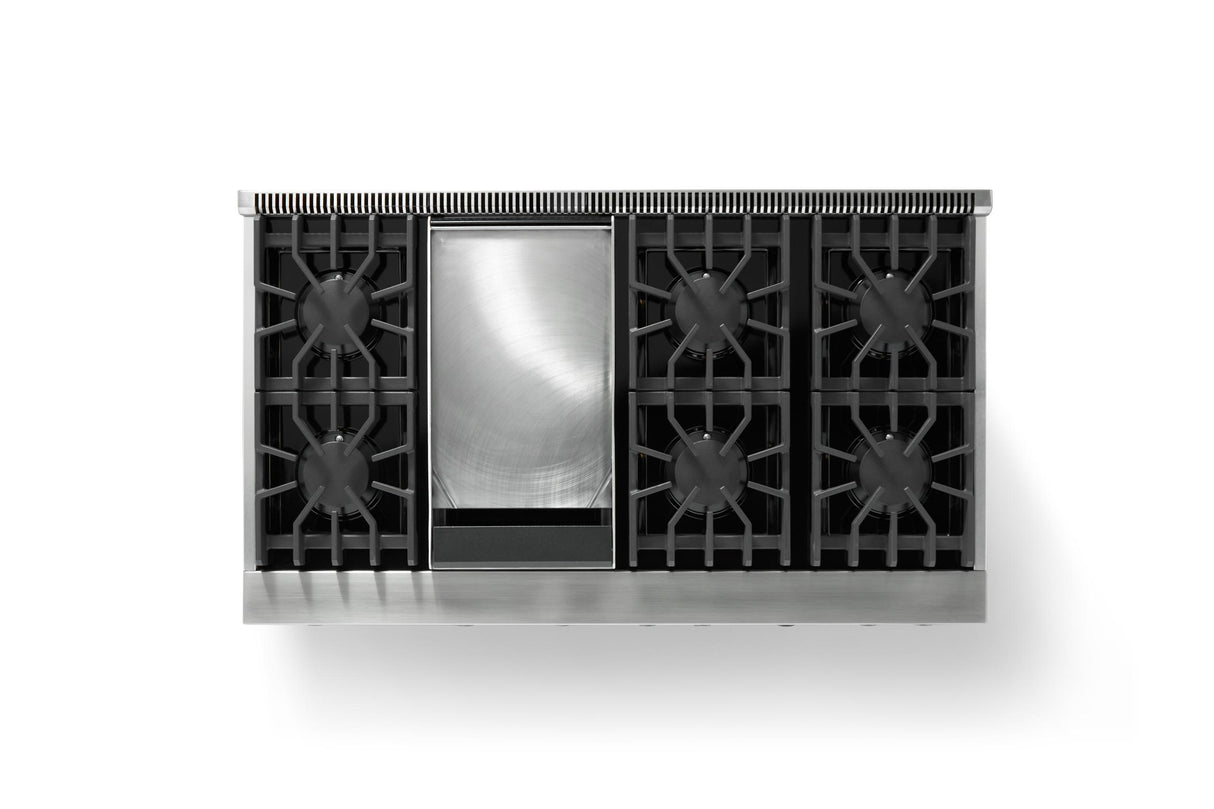48"W. Sealed Burner Gas Range (Burner: 6g, Finish: Stainless Steel, Trim: Polished Chrome, Fuel: Natural Gas)