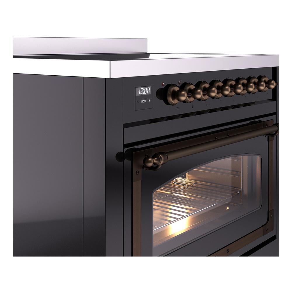 ILVE UNI366NMPBKB Nostalgie II Noblesse 36 inch Induction Range (Triple Glass Door, Glossy Black, Burnished)
