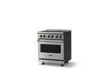30"W. Electric Range (Finish: Stainless Steel, Trim: Brushed Brass)