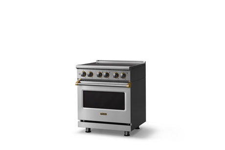 30"W. Electric Range (Finish: Stainless Steel, Trim: Brushed Brass)