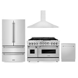 ZLINE Kitchen Package with Refrigeration, 48" Stainless Steel Gas Range, 48" Convertible Vent Range Hood and 24" Tall Tub Dishwasher (4KPR-RGRH48-DWV)