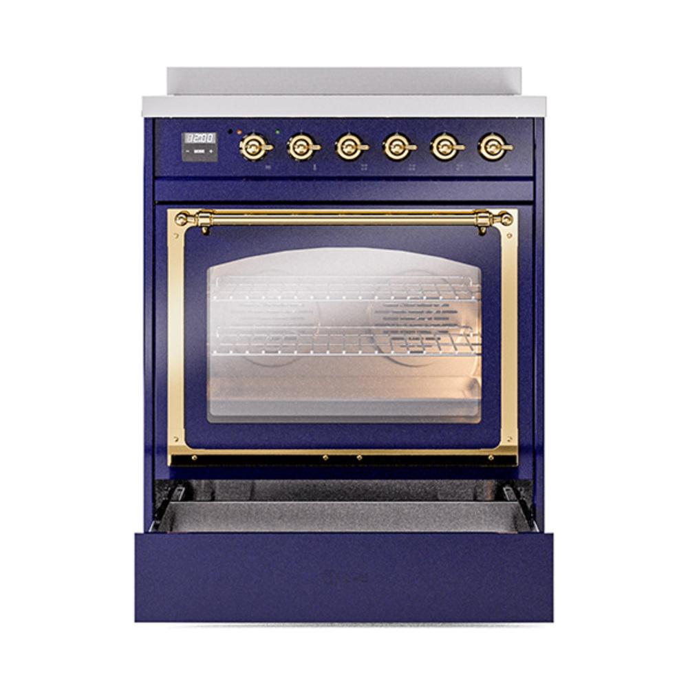 ILVE UNI304NMPMBG Nostalgie II Noblesse 30 inch Induction Range (Triple Glass Door, Midnight Blue, Brass)