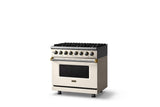 36"W. Dual Fuel Range (Burner: 6b, Finish: Pure White, Trim: Polished Chrome, Fuel: Propane)