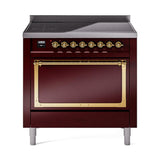 ILVE UNI366QNMPBUG Nostalgie II Noblesse 36 inch Induction Range (Solid Door, Burgundy, Brass)