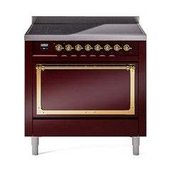ILVE UNI366QNMPBUG Nostalgie II Noblesse 36 inch Induction Range (Solid Door, Burgundy, Brass)