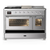 ILVE UM48FSNR3SSC Majestic III 48 inch Dual Fuel Range with 5 Black Brass Burners, Griddle and French Top, Dual Function Burner up to 25,000 BTU (Natural Gas, Triple Glass Door, Stainless Steel, Chrome)