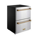 24 Inch Undercounter Built-in or Freestanding Drawer Refrigerator - Stainless Steel/bronze  Gordon Ramsay Series