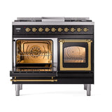 ILVE UND40FNMPBKG Nostalgie II Noblesse 40 inch Dual Fuel Range (Natural Gas, Triple Glass Door, Glossy Black, Brass)