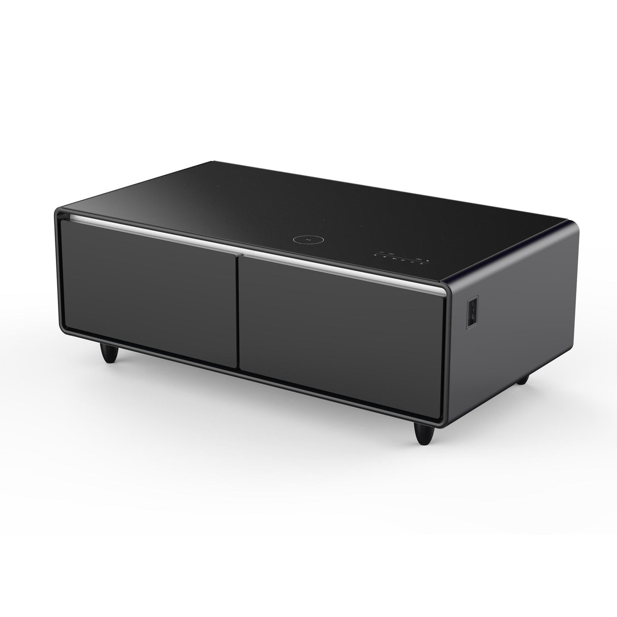 Forno Evoluto Tavolo 51-Inch Black Smart Coffee Table - Dual Refrigerator Drawers, Bluetooth 5.0 Audio, Wireless Charging & RGB Ambient Light