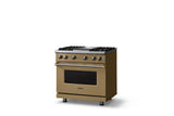 36"W. Sealed Burner Gas Range (Burner: 4g, Finish: Golden Hour, Trim: Brushed Brass, Fuel: Natural Gas)