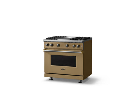 36"W. Sealed Burner Gas Range (Burner: 4g, Finish: Golden Hour, Trim: Polished Chrome, Fuel: Propane)