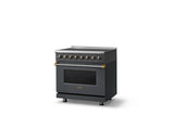 36"W. Induction Range (Finish: Cast Black, Trim: Brushed Brass)