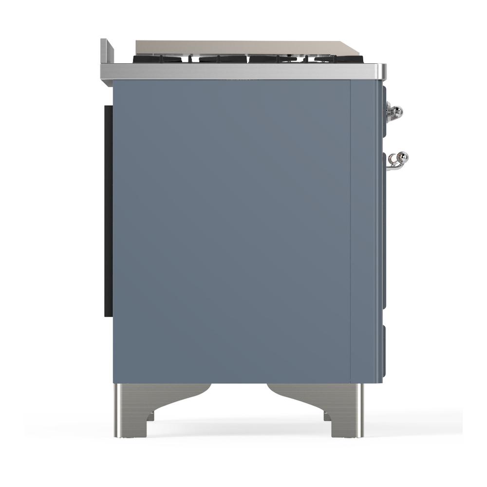ILVE UM48FSNR3BGC Majestic III 48 inch Dual Fuel Range with 5 Black Brass Burners, Griddle and French Top, Dual Function Burner up to 25,000 BTU (Natural Gas, Triple Glass Door, Blue Grey, Chrome)