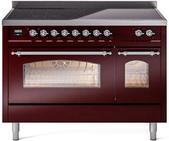 Nostalgie II 48 Inch Electric Freestanding Range in Burgundy with Chrome Trim
