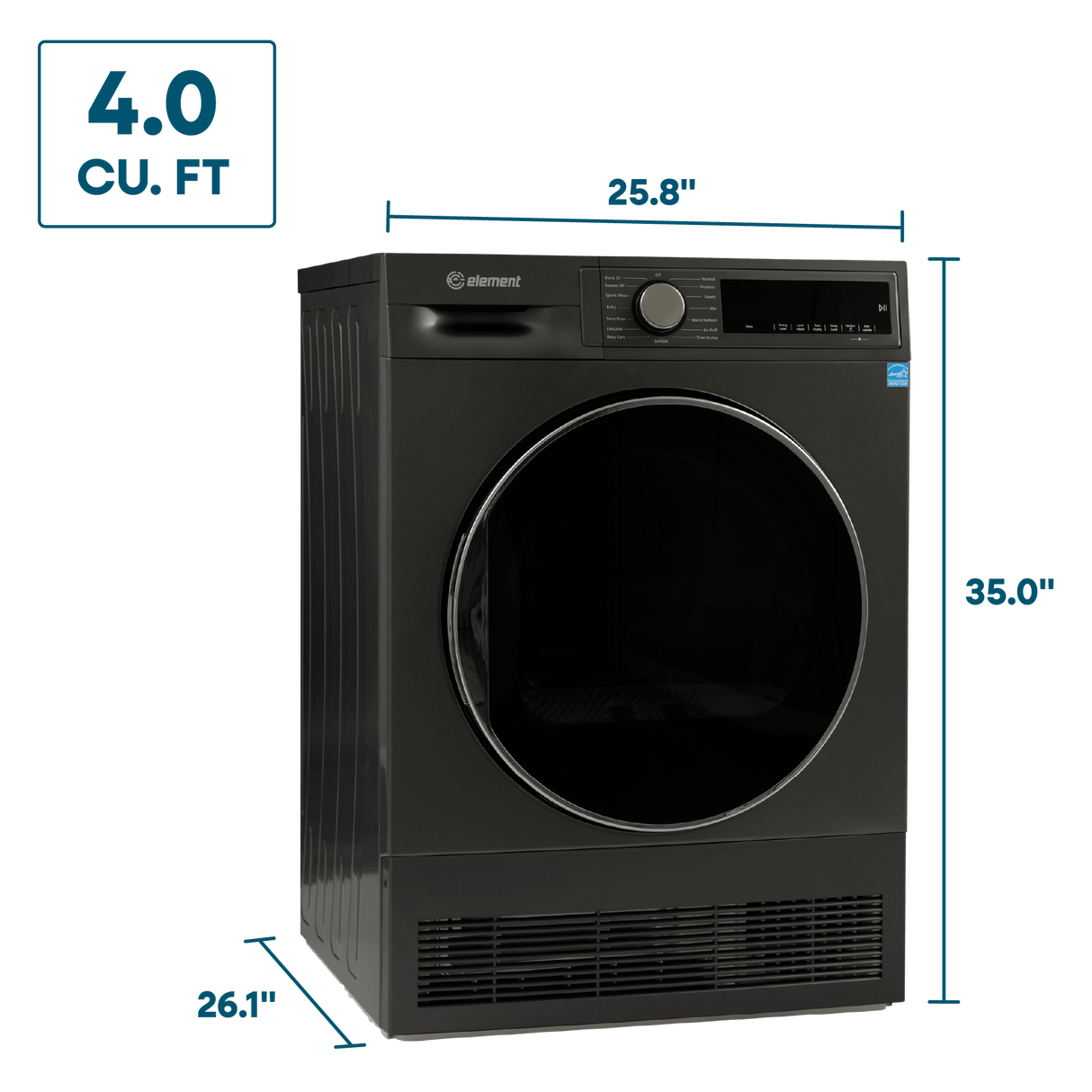 Element 4.0 cu. ft. Front Load Electric Dryer - Gray, ENERGY STAR (ECD4224EGG)