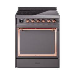 ILVE UNI304QNMPMGP Nostalgie II Noblesse 30 inch Induction Range (Solid Door, Graphite Matte, Copper)