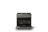 36"W. Sealed Burner Gas Range (Burner: 6b, Finish: Eucalyptus, Trim: Brushed Brass, Fuel: Natural Gas)