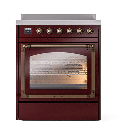 ILVE UNI304NMPBUB Nostalgie II Noblesse 30 inch Induction Range (Triple Glass Door, Burgundy, Burnished)