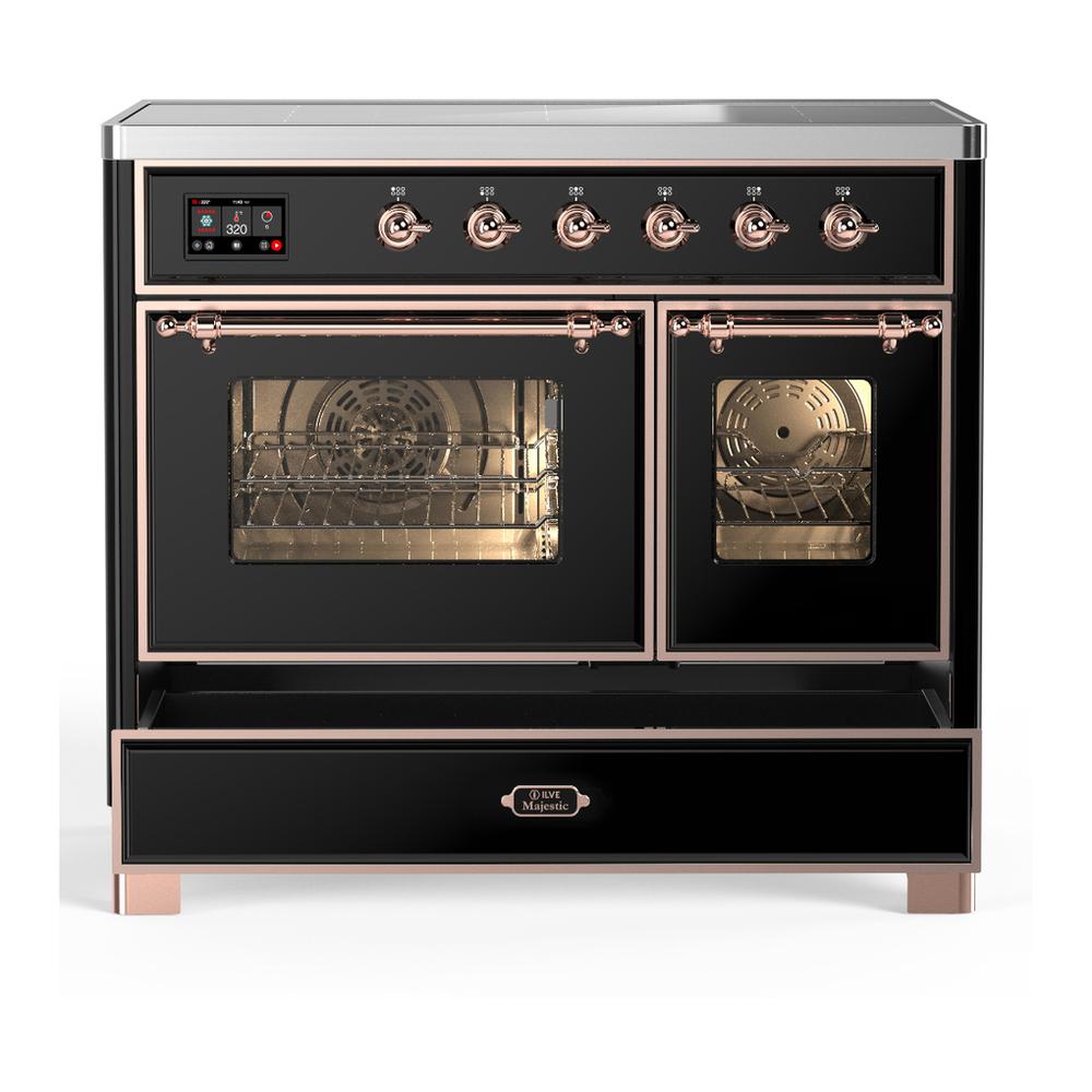 ILVE UMDIB40NR3BKP Majestic III 40 inch Induction Range with 6 Elements, 3.82 cu. ft. Total Oven Capacity (Triple Glass Door, Glossy Black, Copper)
