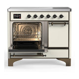 ILVE UMDIB40QNR3AWB Majestic III 40 inch Induction Range with 6 Elements, 3.82 cu. ft. Total Oven Capacity (Solid Door, Antique White, Burnished)